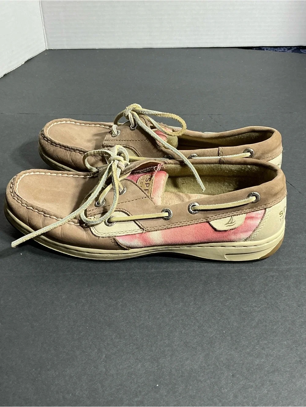 Sperry Men's Tan Suede Boat Shoes with Cream Accents